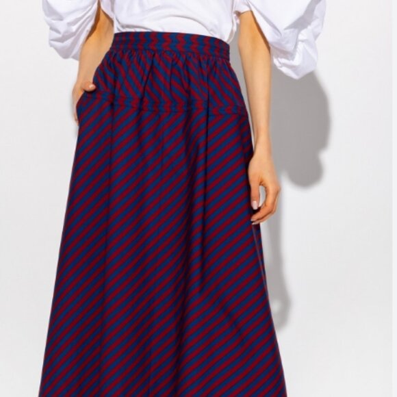 Tory Burch Spring 2022 Burgundy/Blue Striped Poplin Maxi Skirt XS (Orig. $599) - Picture 7 of 10